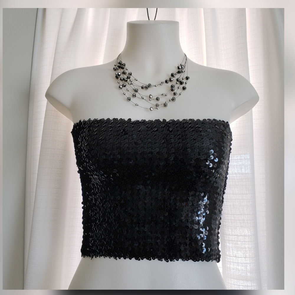 Sequined Cropped Tube Top